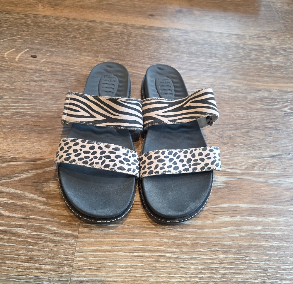 Sperry Women’s Slip-On Animal Print Sandals - Black and Cream